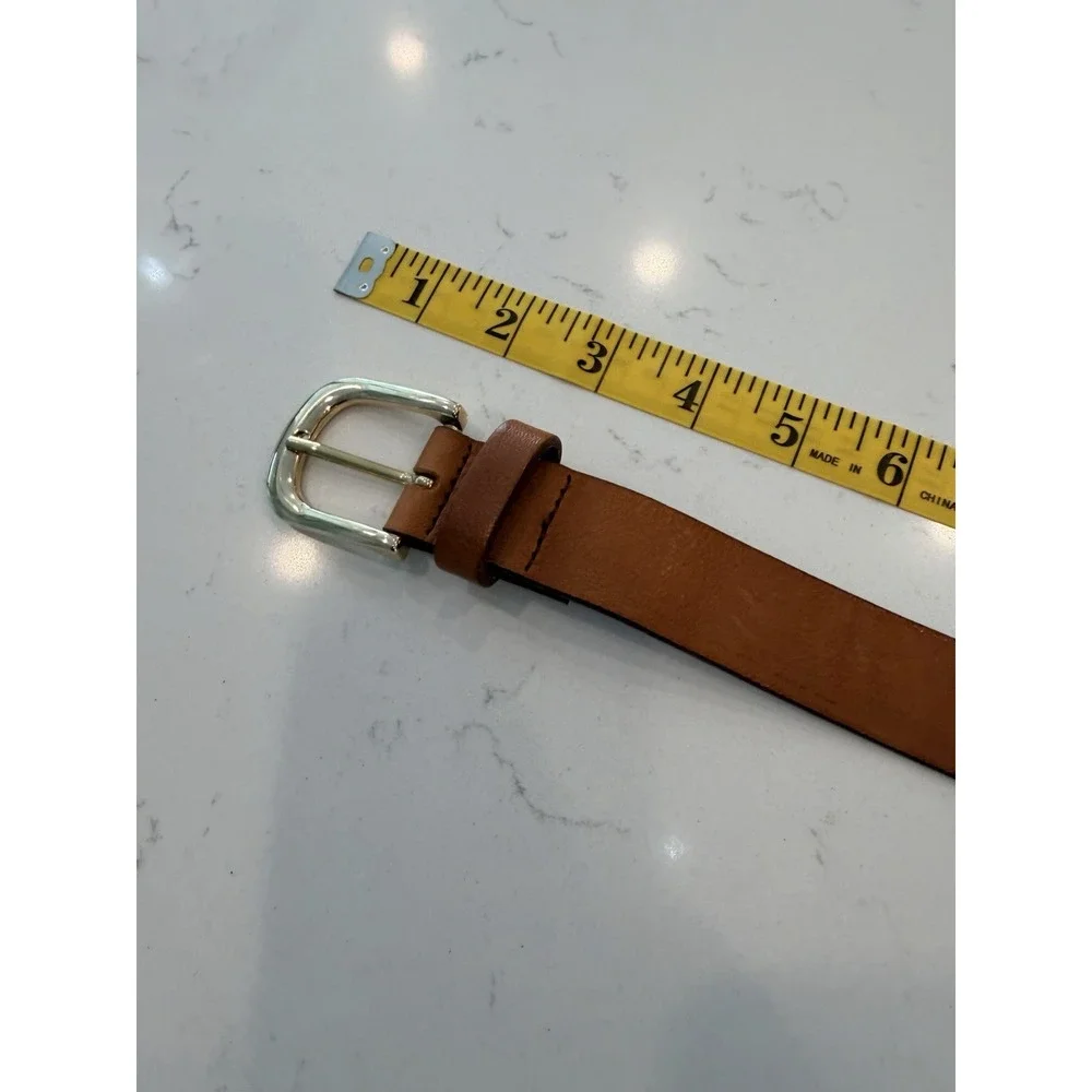 H&M Womens Brown Genuine Leather Belt Sz S MADE IN Sweden Adjustable Gold Buckle